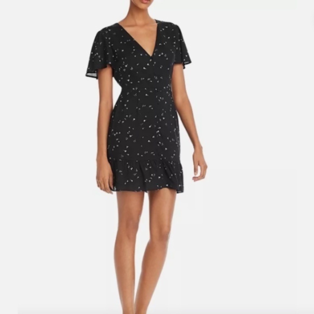 Paige Rosella Black White Floral Flounce Mini Dress